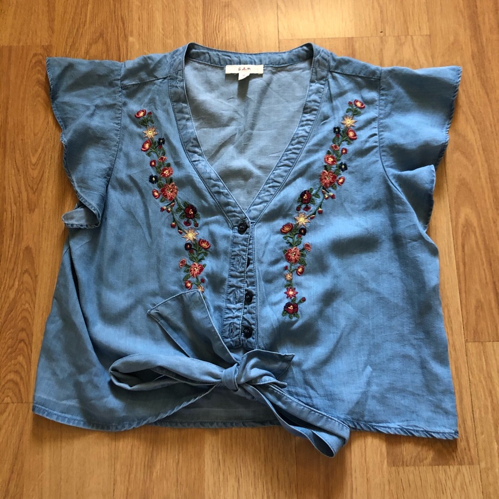 Jean style flower denim shirt